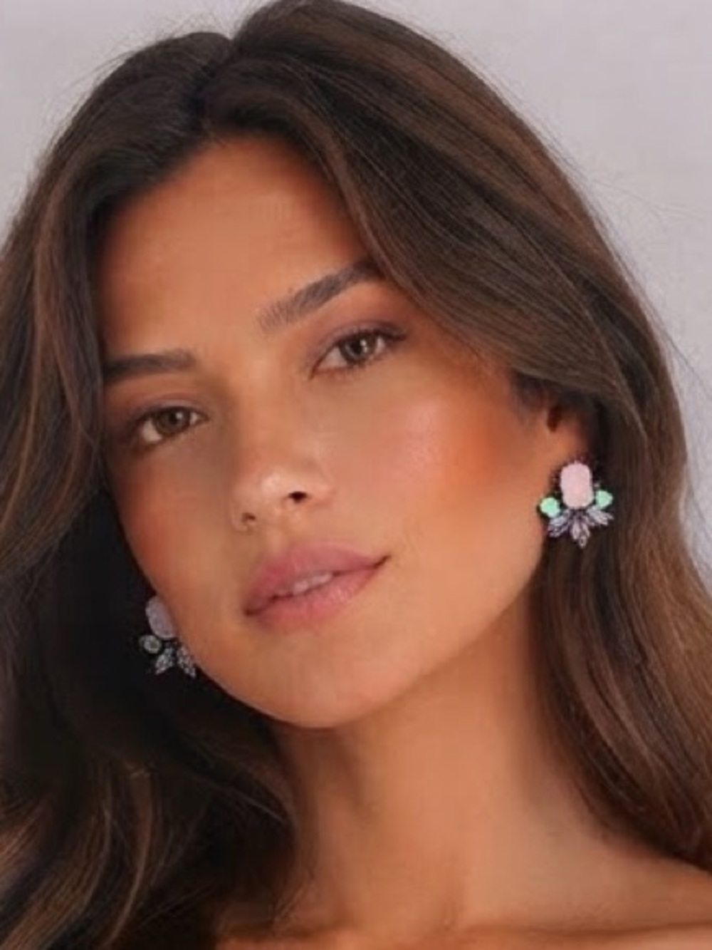 Delicate Luxurious Pink Silver Crystal Statement Earrings